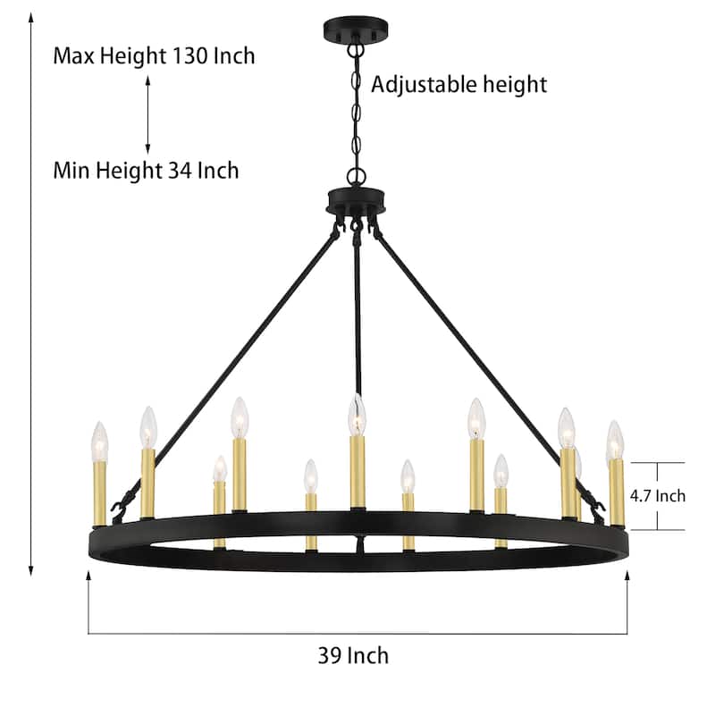 Acroma 15-light Farmhouse Large Wagon Wheel Candle Chandelier with UL Certified - D40'' * H130''