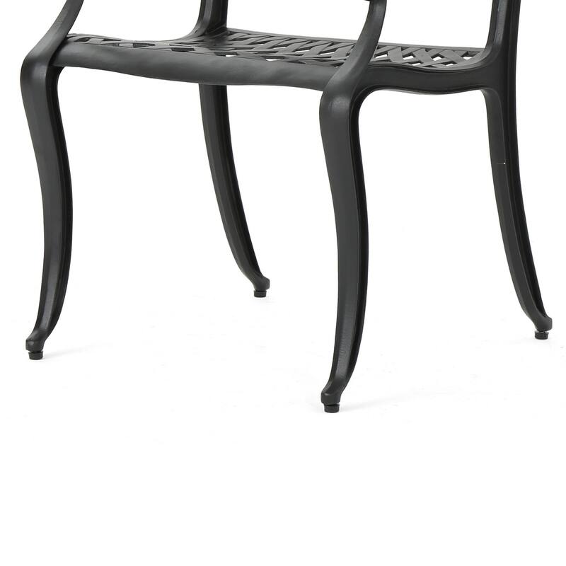 Cay Outdoor Dining Chair Set of 2, Mesh Style Back, Black Cast Aluminium