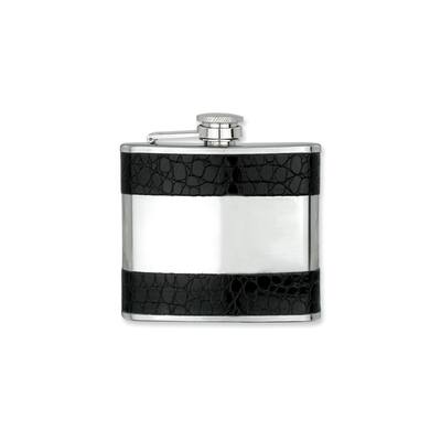 Curata Black Faux Leather Trimmed Polished Stainless Steel 5 Ounce Hip Flask with Funnel