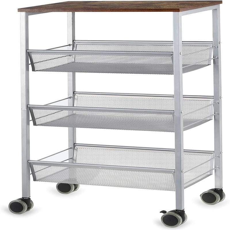 4 Tier Kitchen Storage Cart - 11.2"D x 17.3"W x 29.9"H - 11.2"D x 17.3"W x 29.9"H - Silver
