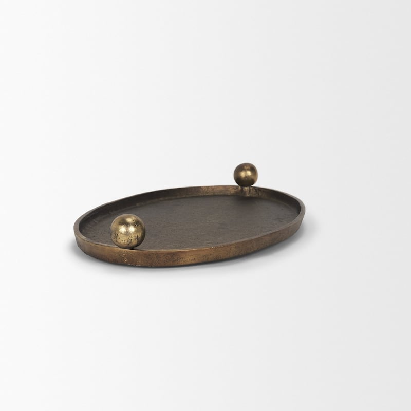 Jianna Large Oval Textured Antiqued Gold Metal Tray with Handles