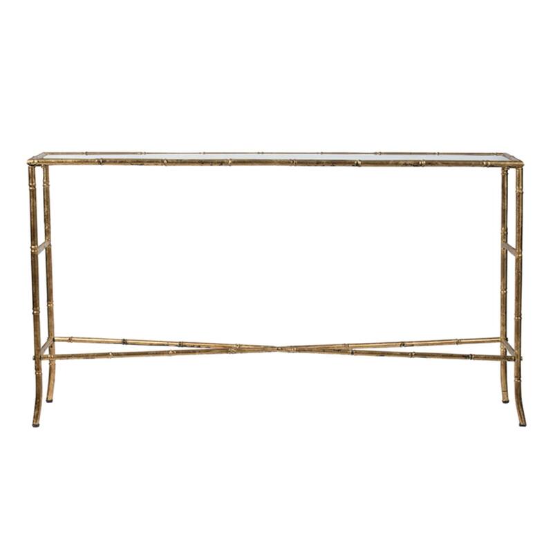 Mirrored Rectangular Console Table - 56.25" - Antique Gold