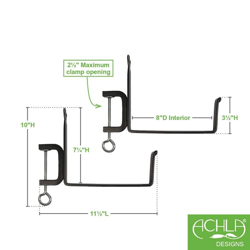 Achla Designs Pair of Clamp-On Flower Box Brackets, Black Powder Coat Finish