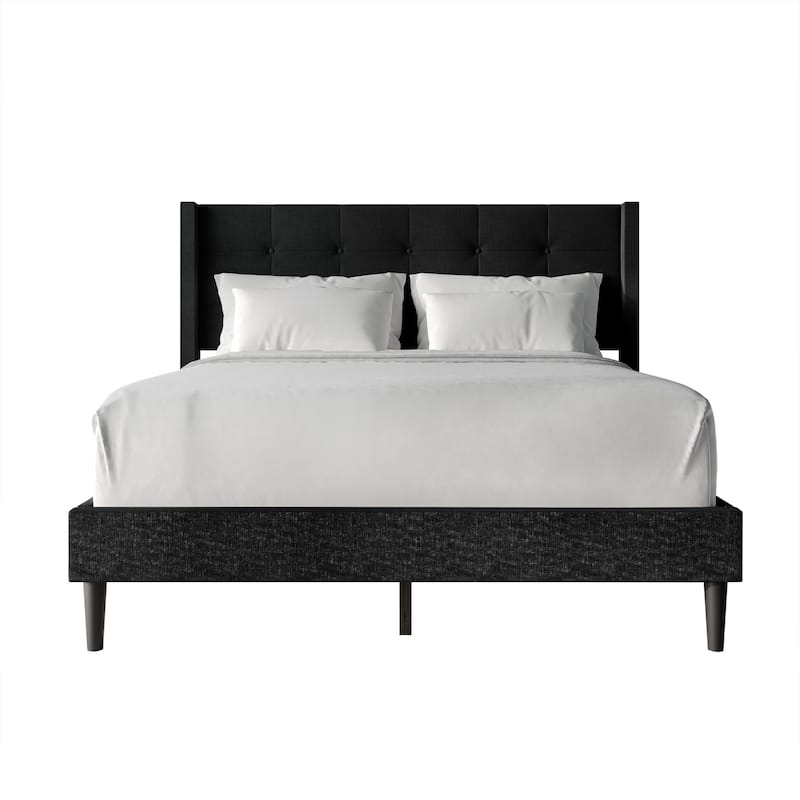 CraftPorch Elegance Wingback Upholstered Linen Bed - Black - Full