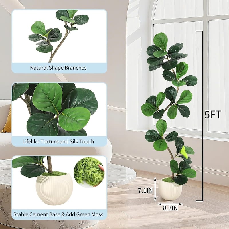 Fiddle Leaf Fig Artificial Tree, Fake Floor Plant for Home Decor