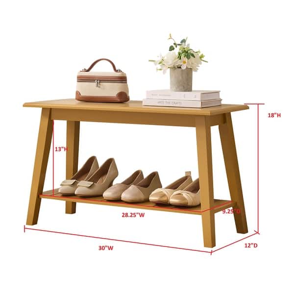 dimension image slide 3 of 5, InRoom Designs Wood Entryway Bench with Storage Shelf - Modern Accent Seating for Hallway, Bedroom, Living Room or Narrow Space