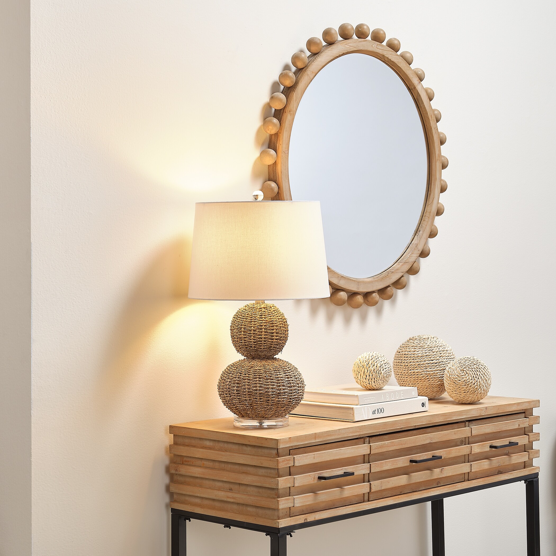 Alden Decor Orion Round Wood Mirror - Overstock - 33303703