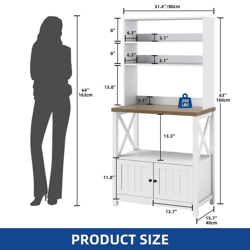 Baker's Rack Coffee Bar Cabinet Microwave Stand Rustic With Power Outlet