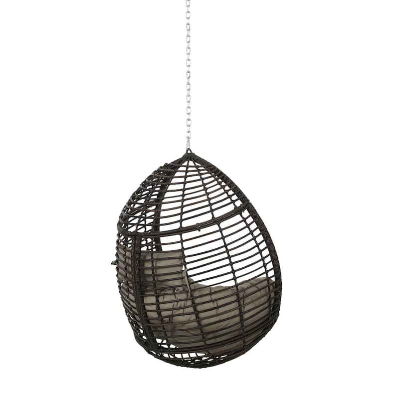 Rattan Egg Chair Teardrop Hanging Basket Chair with Water-Resistant Tufted Cushion & Suspension Chain Wicker Swing Chair