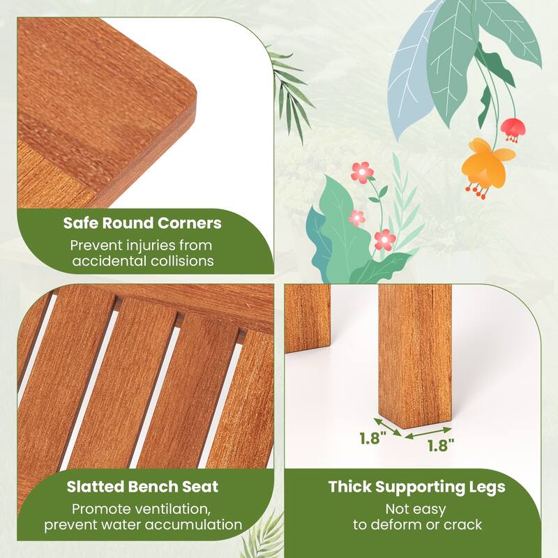 Gymax Wooden Plant Stand Set of 2 w/ Teak Oil Finish Slatted Top