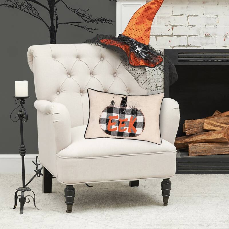 14" x 22" Franklin Black Eek Chain Stitch Halloween Throw Pillow