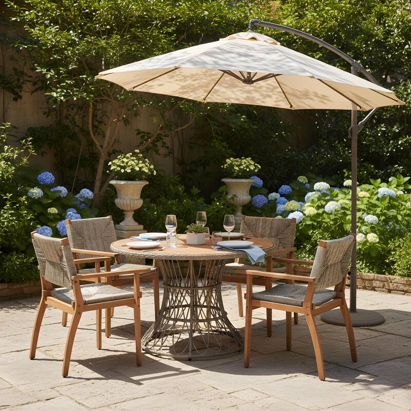 Christopher Knight Home - Estra 5-Piece Outdoor Dining Set with 4 Handwoven Wicker Chairs and Round Acacia Wood Table - Brown