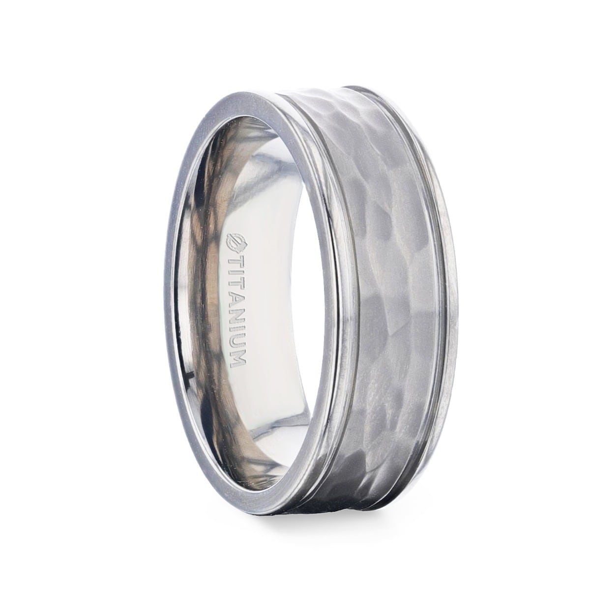 Box Titanium 7mm Grooved Edge Hammered And Polished Band