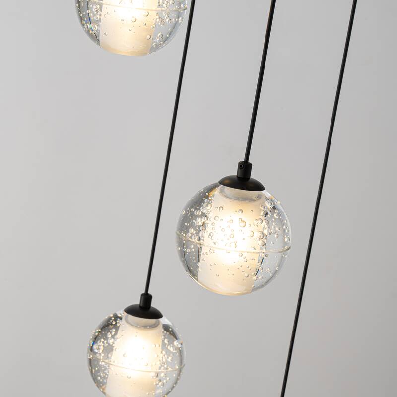 Starsky Modern 5-Light Cluster Globe Glass Chandelier Stair Entryway Cluster Light for High Ceiling - Black