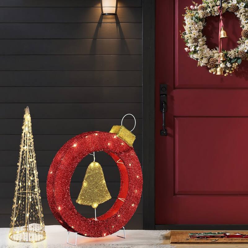 1.9Ft Tall Ornament and Bell Wreath Outdoor Holiday Decoration with