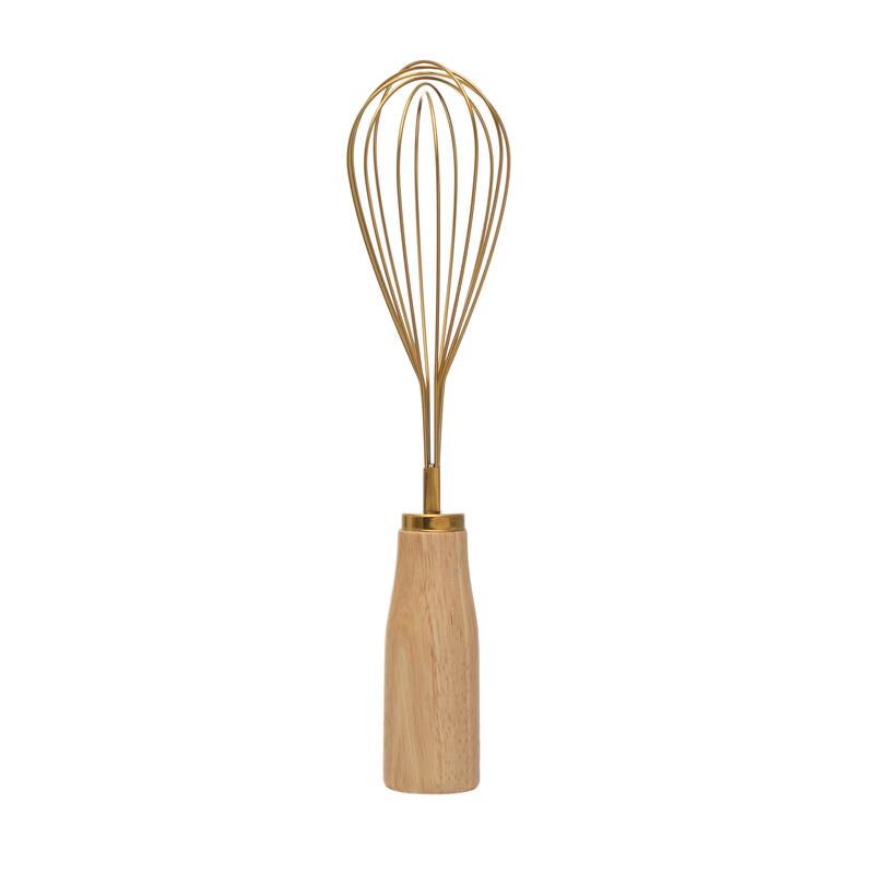 Standing Stainless Steel Whisk with Wood Handle - 10.3"L x 2.5"W x 2.5"H - Gold - 10.3"L x 2.5"W x 2.5"H