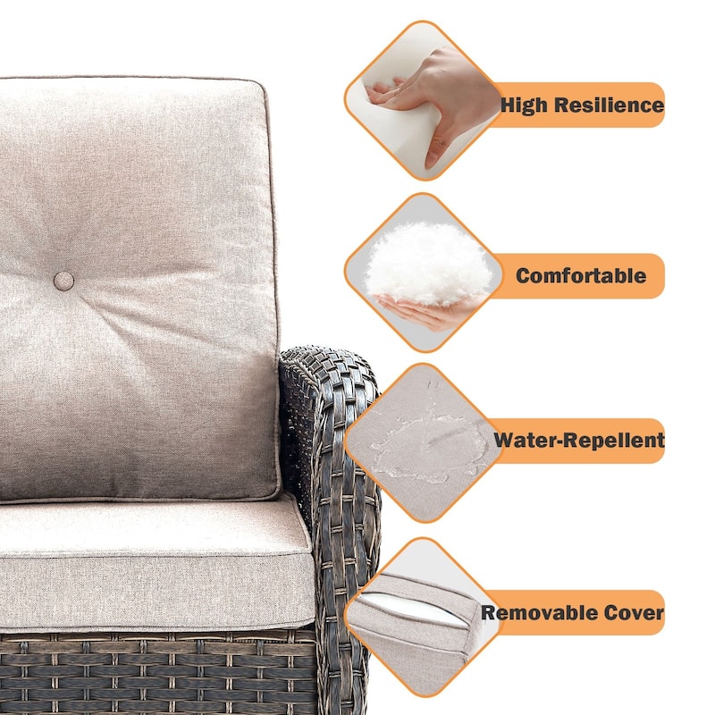 Pocassy Patio Outdoor Sofa Swivel Chairs with Ottman Table Set