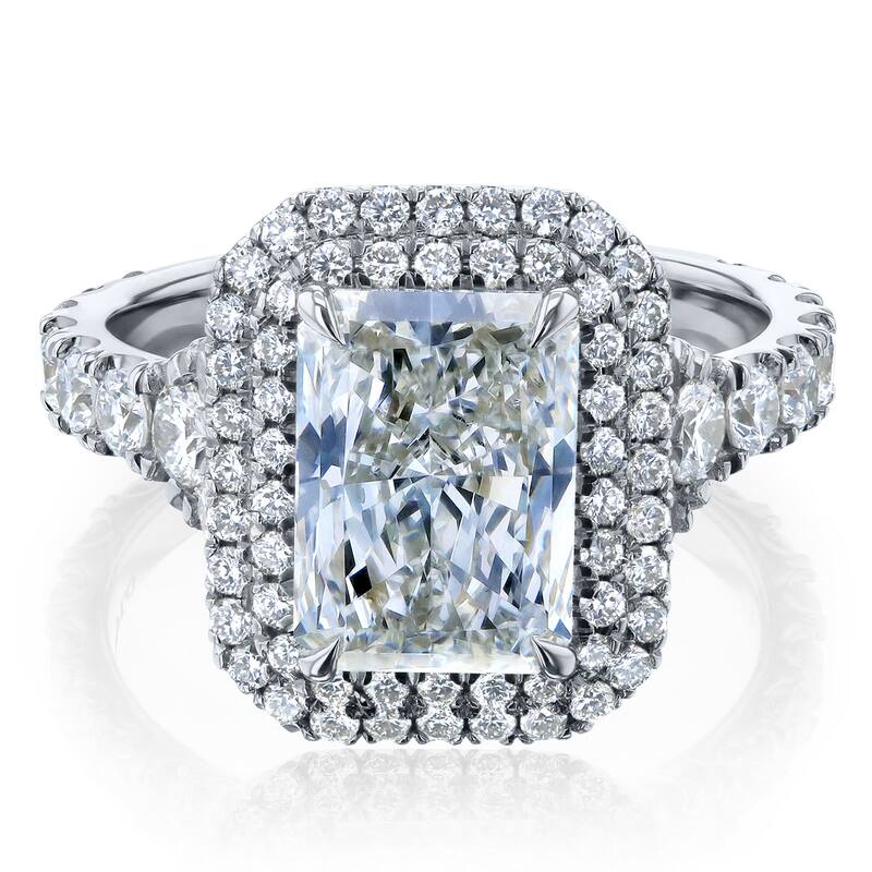 Kobelli 4.5 Carats Radiant Lab Grown Diamond Certified 14k Solid Gold Double Halo Cathedral Seoul Ring - White - 8