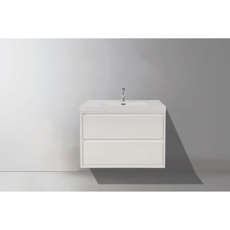 Sage 30“ wall mounted bathroom vanity with single basin acrylic top - 30 - glossy white