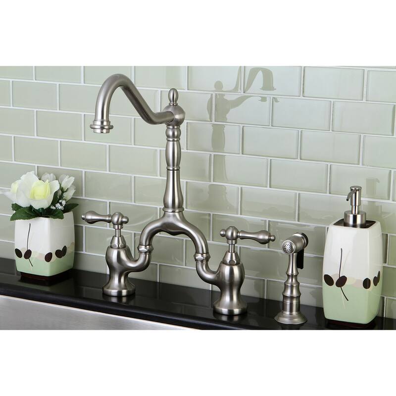 English Country Kitchen Bridge Faucet with Brass Sprayer