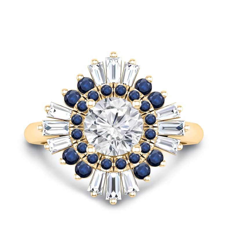 Auriya 14k Gold 1 1/5ctw Ballerina Diamond and Sapphire Engagement Ring Certified (G-H, VS1-VS2) - Yellow - 9