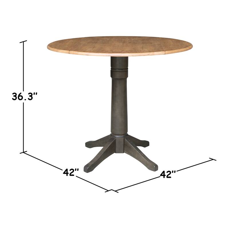 42 in. Round Dual Drop Leaf Counter Height Dining Table with 4 Splatback Stools in Hickory/Washed Coal