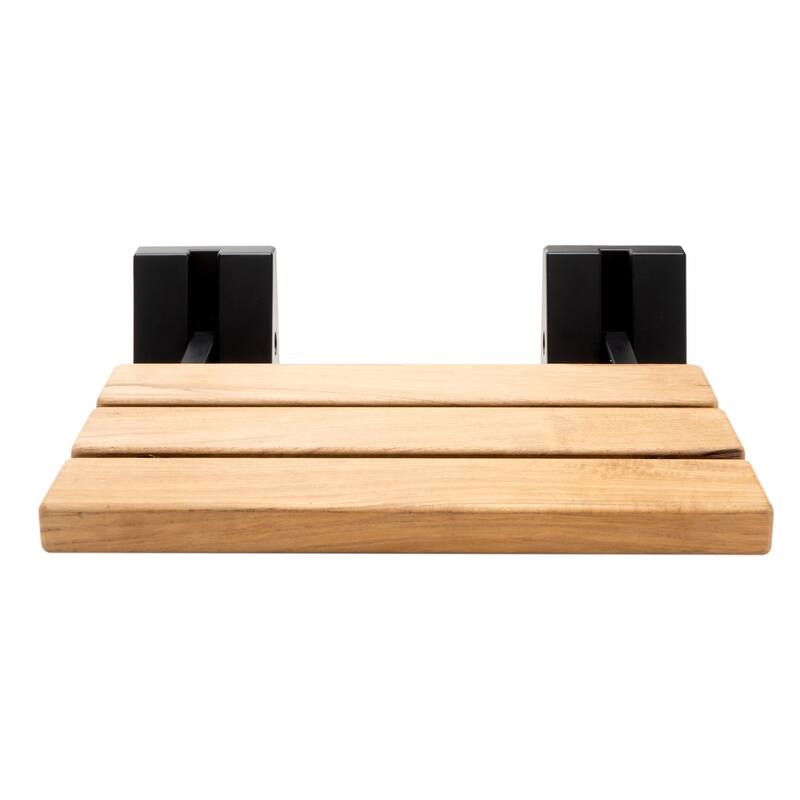 Black Matte 16" Wide Foldable Teak Shower Seat with Square Hardware