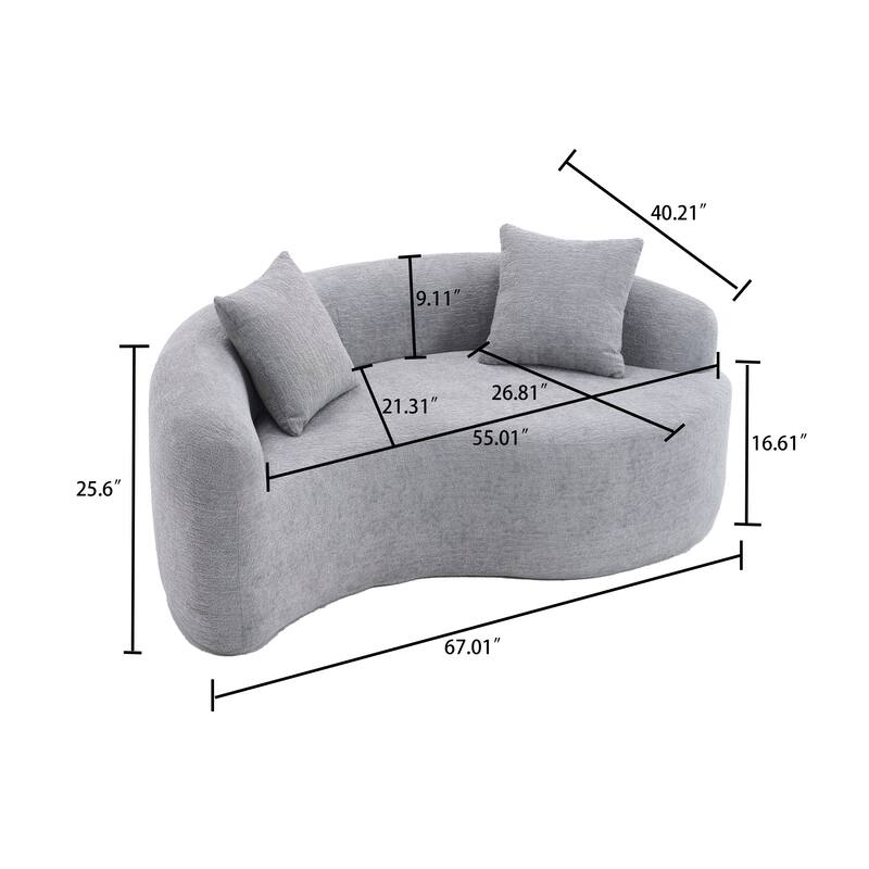 Modern 2-Seater Frame-Free Compressed Curved Chenille Upholstered Loveseat Sofa