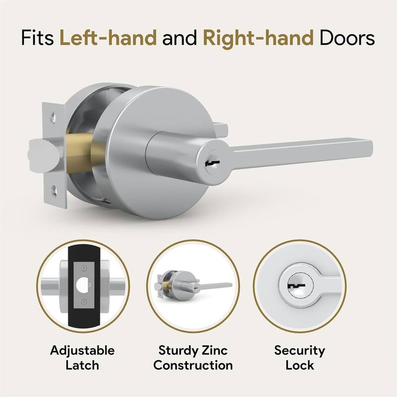 Mega Handles RALPH Entry Lever & Deadbolt Combo – Modern Stainless Steel Lock Set for Left/Right Doors, Square Rosette