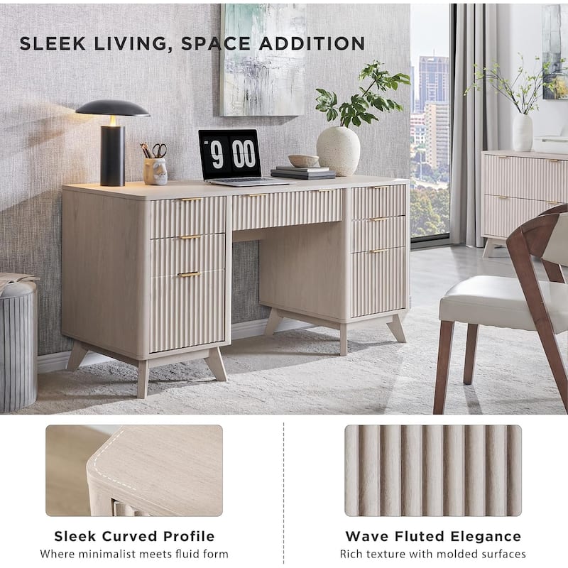 Modern Executive Desk with Charging Station, Home Office Computer Desk