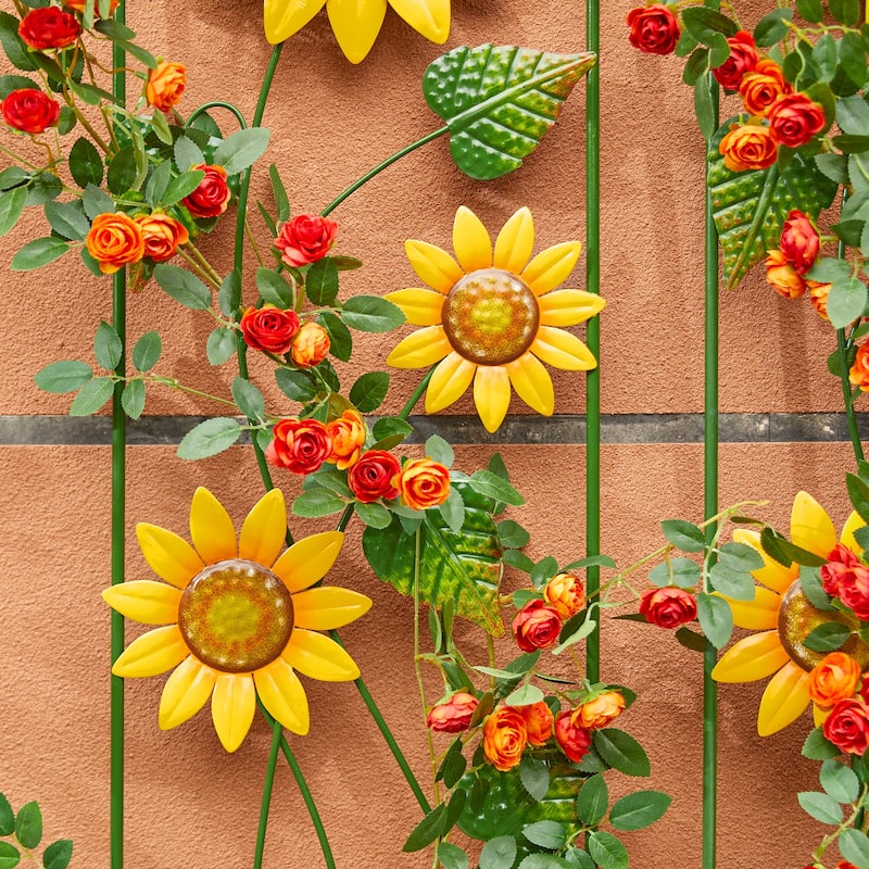 Glitzhome 48"H Metal Sunflowers Garden Trellis Plant Climbing Stakes
