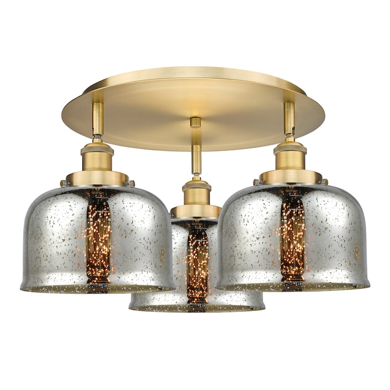 Innovations Lighting Bell - 3 Light 20" Flush Mount - Silver Plated Mercury/Brushed Brass