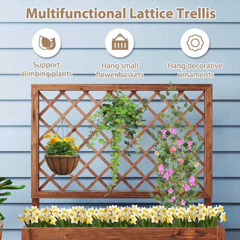 Costway 1/2 PCS 40" Wooden Raised Garden Bed with Lattice Trellis for
