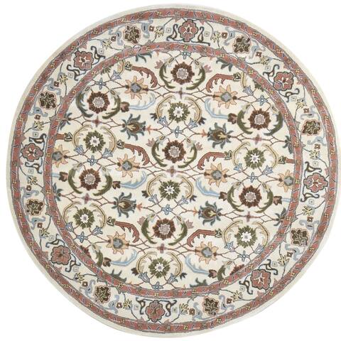 One of a Kind Hand-Tufted Persian 8' Round Oriental Wool Cream Rug - 8' Round