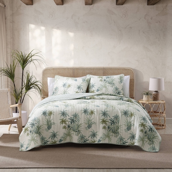 Tommy Bahama Serenity Palms Aqua Cotton Reversible Quilt
