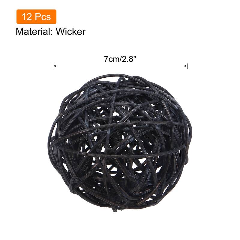 12 Pcs Wicker Rattan Balls 2.8In for Vase Fillers Party Decorative - Black