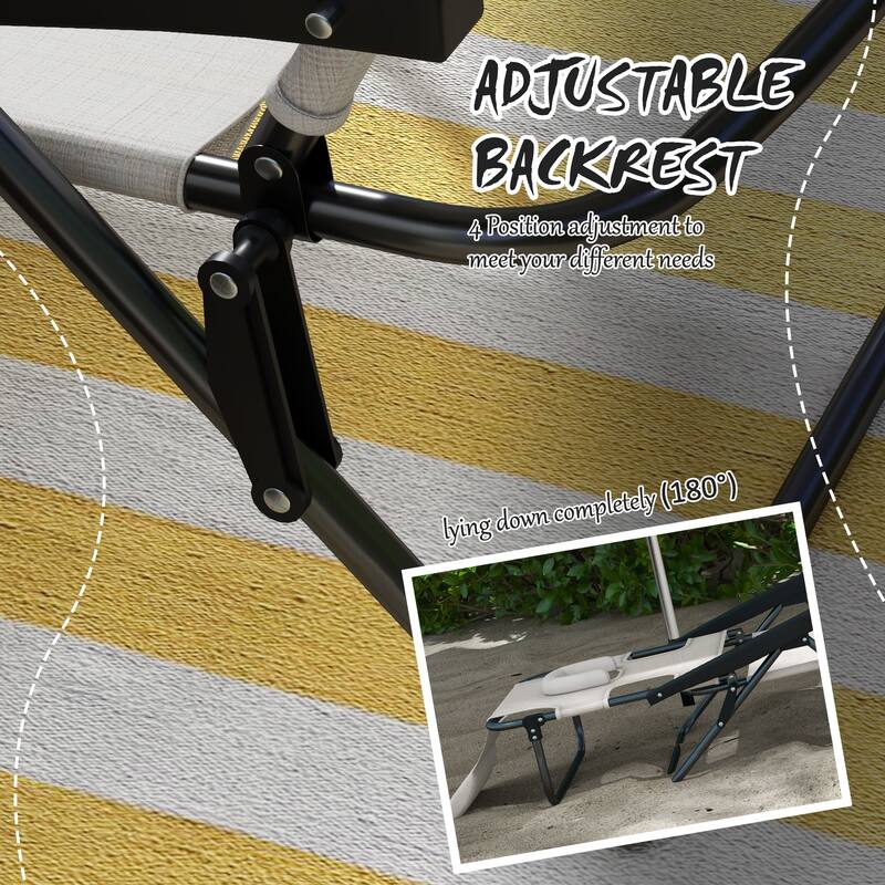 Outdoor Folding Lounge Chair, 4-Position Adjustable Reclining Sun Tanning Chair with Face Hole, Breathable Mesh, Steel Frame