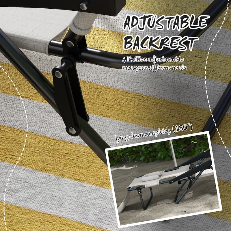 Tanning Chaise Lounge Chair, 4-Position Beach Chair With Face & Arm Holes, Pillow Headrest