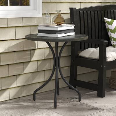Outsunny Outdoor Side Table, 26" Round Patio Table with Steel Frame and Slat Tabletop for Garden