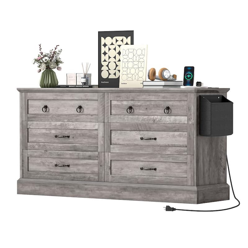 Moasis Farmhouse 59" 6 Drawer/7 Drawers Dresser Chest of Drawers Storage Organizer For Bedroom