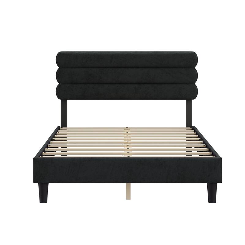 Queen Size Sturdy Platform Bed with Wooden Slats Support and Headboard