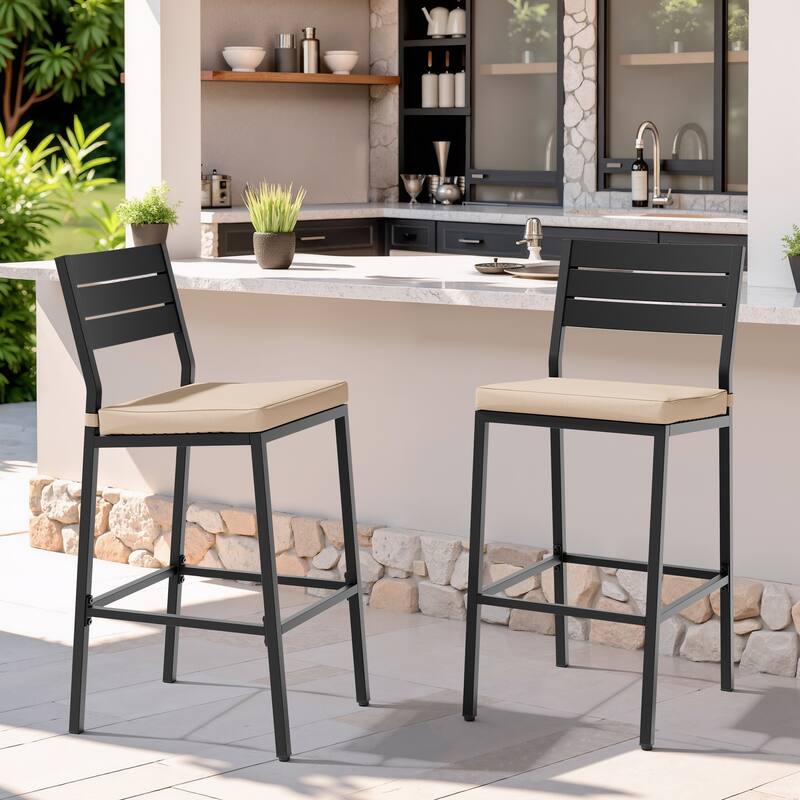 VredHom Outdoor Bar Stool Set Patio Bar Chairs with Cushion (Set of 2)