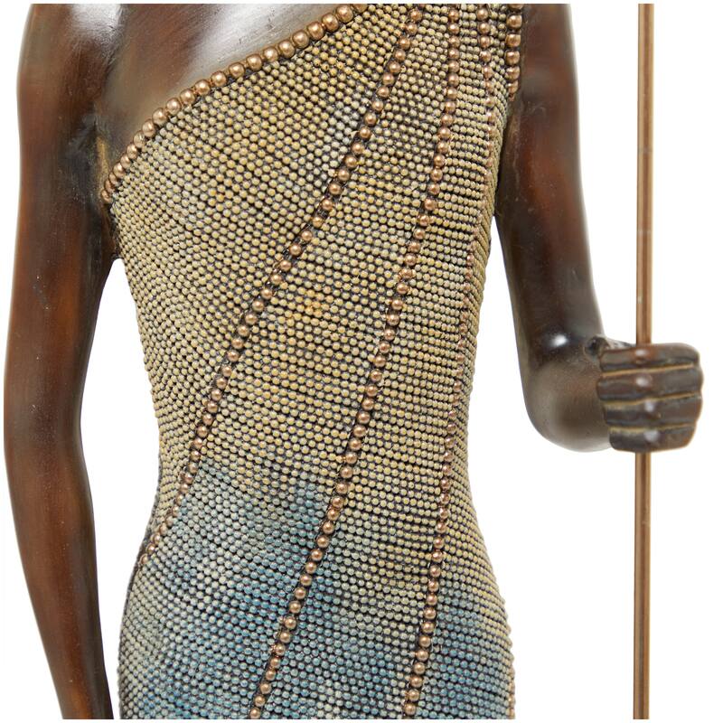 Brown Polystone Primitive African Mask and Standing African Woman Sculpture Wall Decor