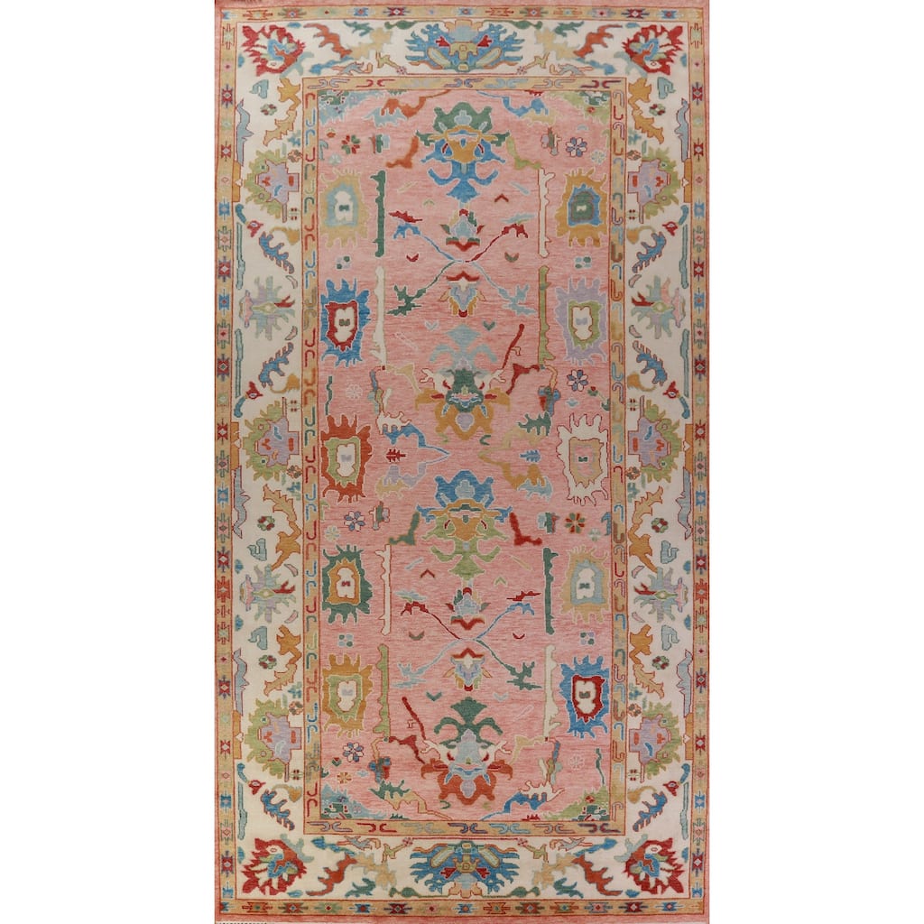 Pink Oushak Indian Large Rug Handmade Wool Carpet - 9'0" x 18'0"