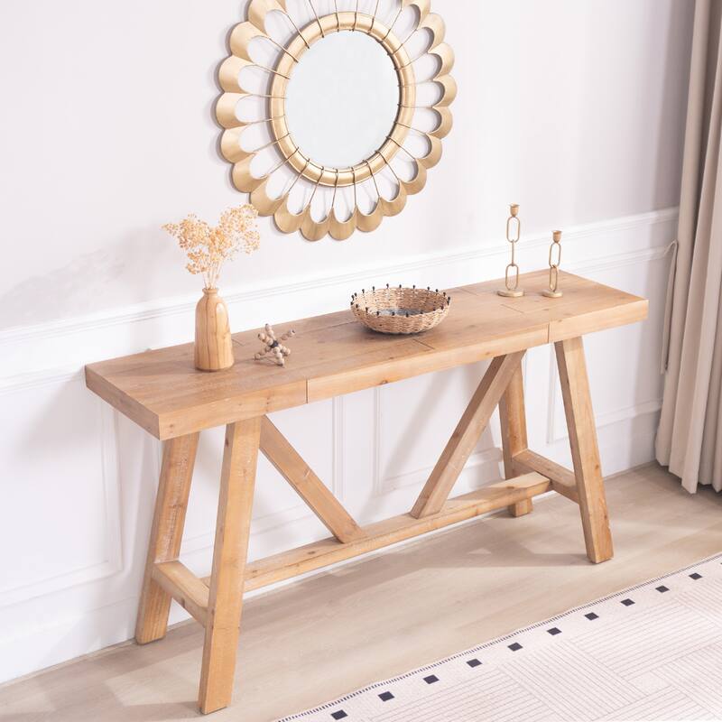 58.5" Farmhouse A- frame Wood Console Table, Spacious Surface