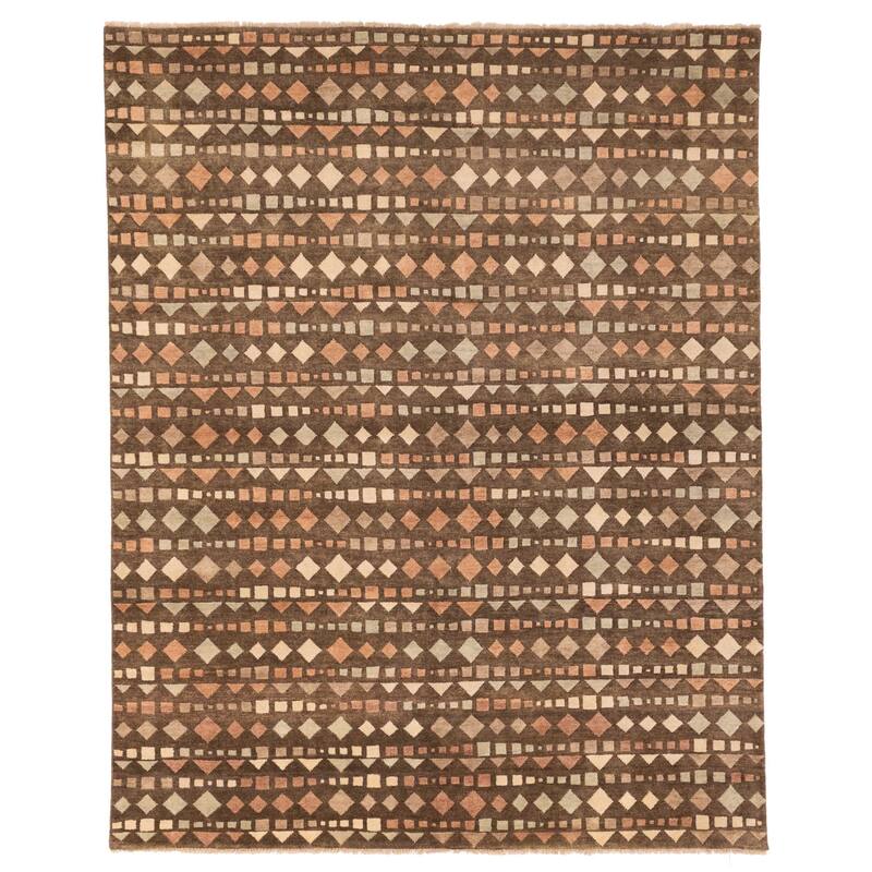 ECARPETGALLERY Hand-knotted Tangier Dark Brown Wool Rug - 8'0 x 9'11