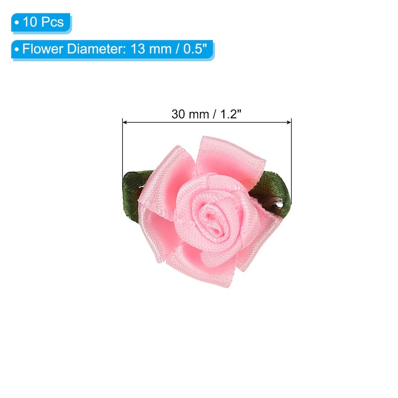 10Pcs Mini Satin Ribbon Roses Small Rosettes Fabric Flowers - Pink