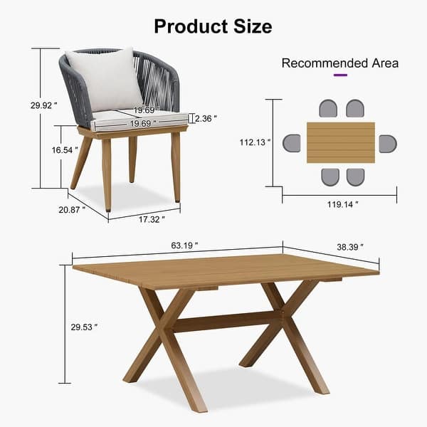 dimension image slide 5 of 6, PURPLE LEAF Outdoor patio Dining Set for Garden Deck Wicker Table and Chairs Set-7/9/11 Piece