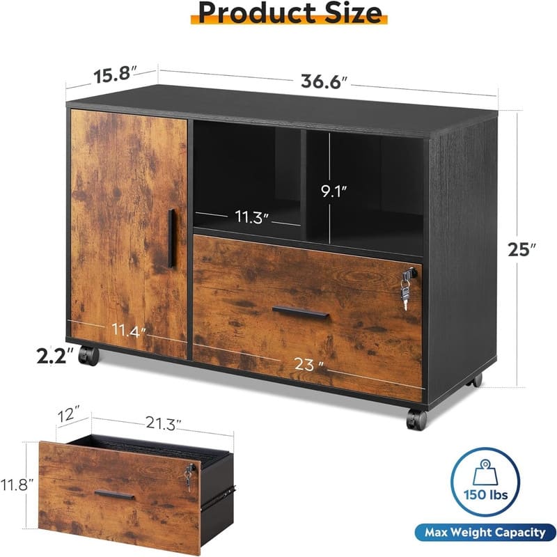 1-Drawer Wood Lateral Filing Cabinet - 15.8"D x 36.6"W x 25"H