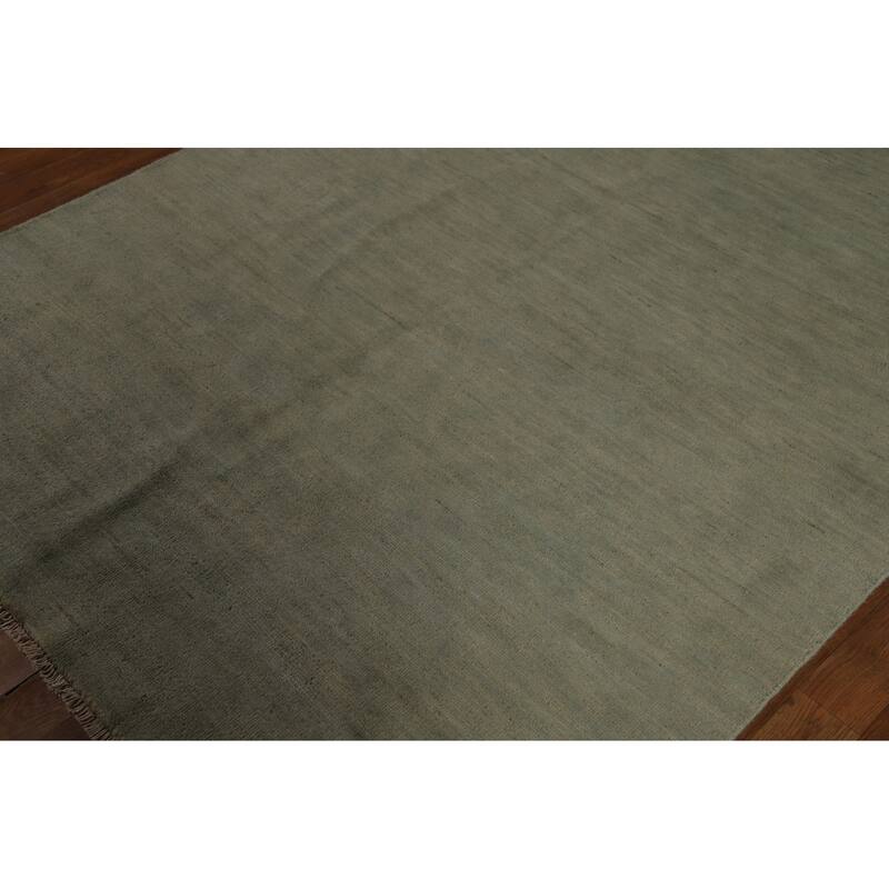 Modern Gabbeh Oriental Rug Handmade Green Wool Carpet - 4'11" x 6'5"